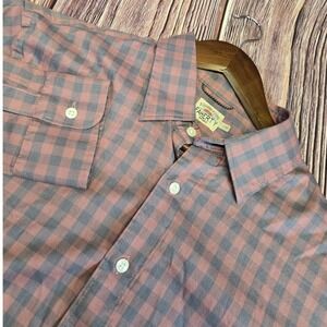 Faherty Brand Mens Gingham Button Down Shirt Red Charcoal Supima Cotton Blend L